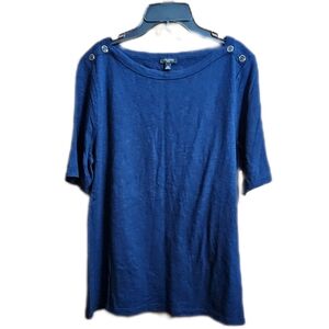 TALBOTS Womens Petite Large PL LP Navy Blue Short Sleeve T SHIRT top